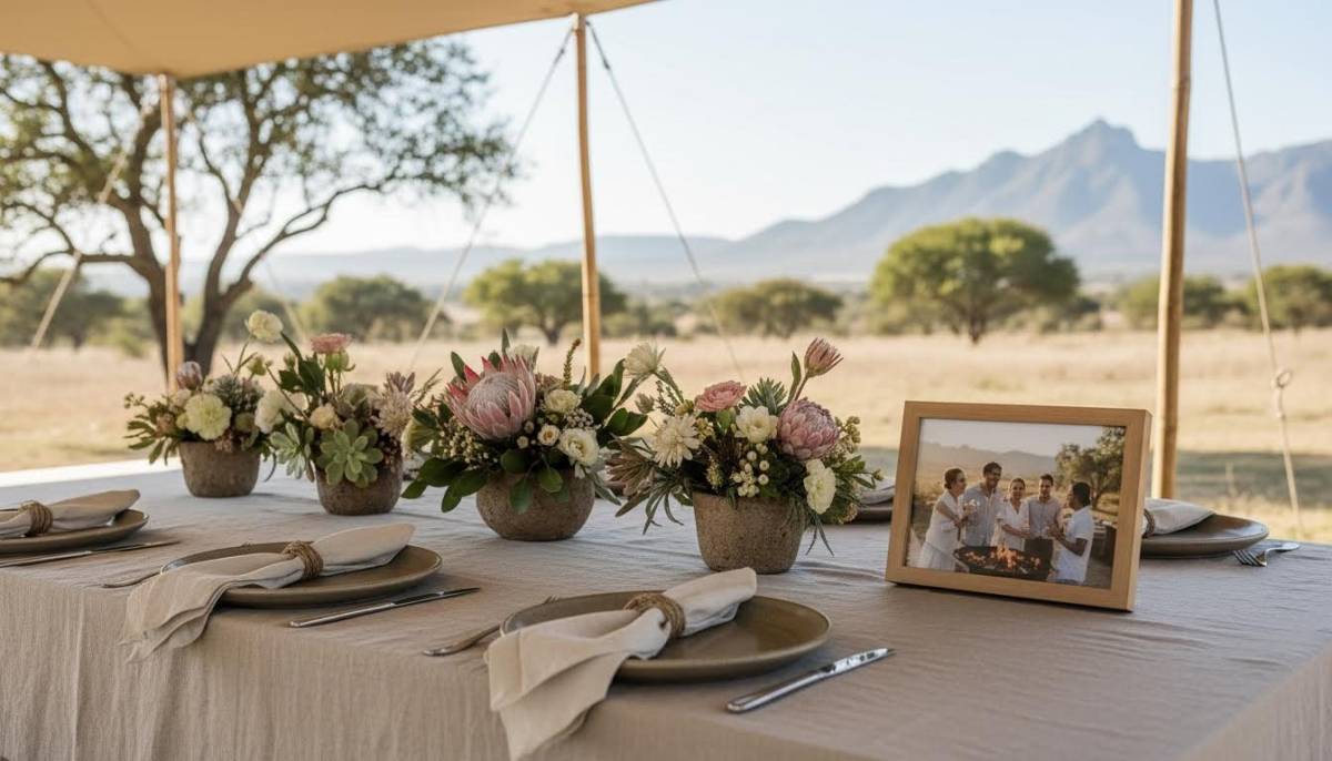 Neutral table decor for an adoption celebration