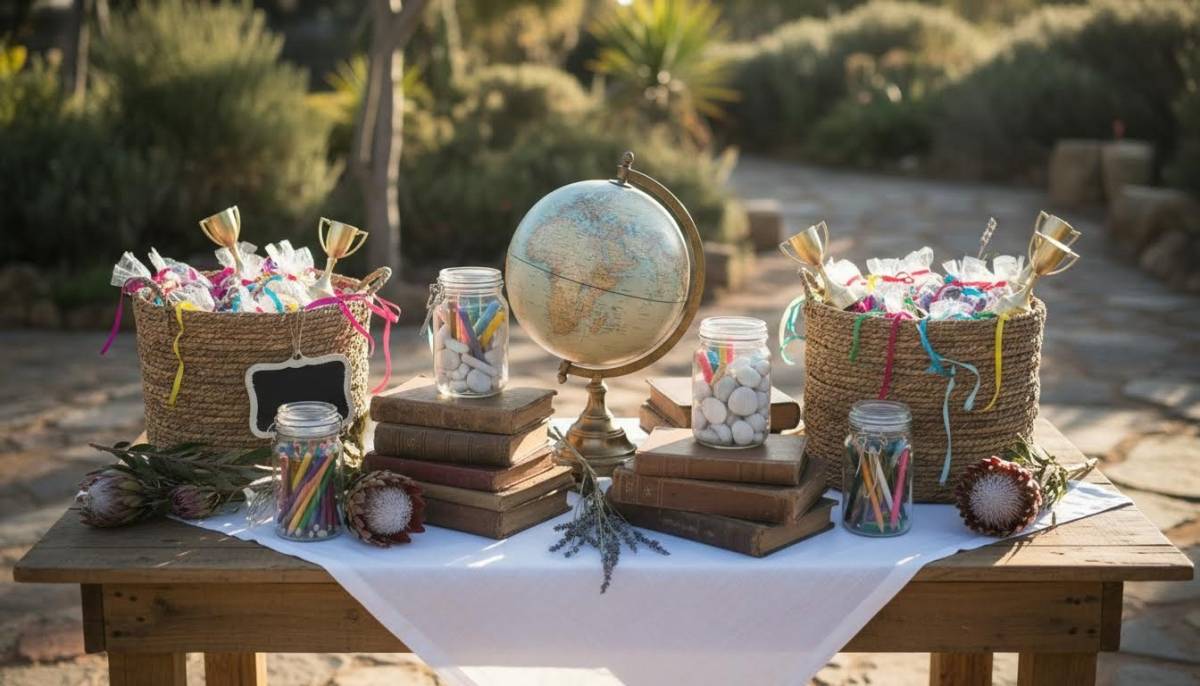 Back-to-school decor table with educational props