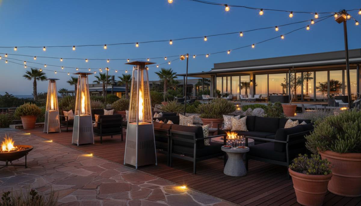 Outdoor heaters near gala lounge furniture