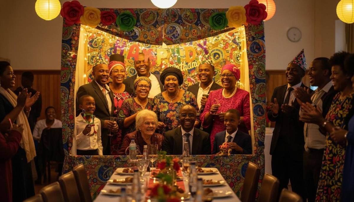 Family using a photobooth at a 70th birthday