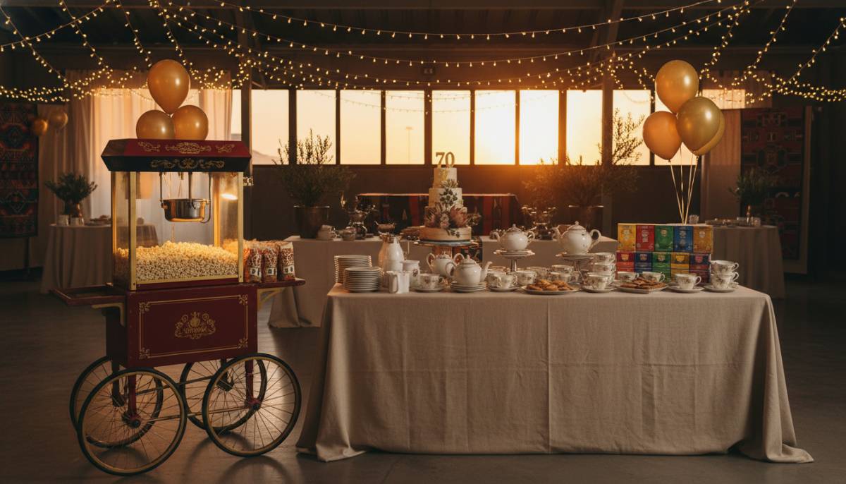 Popcorn machine near a tea station