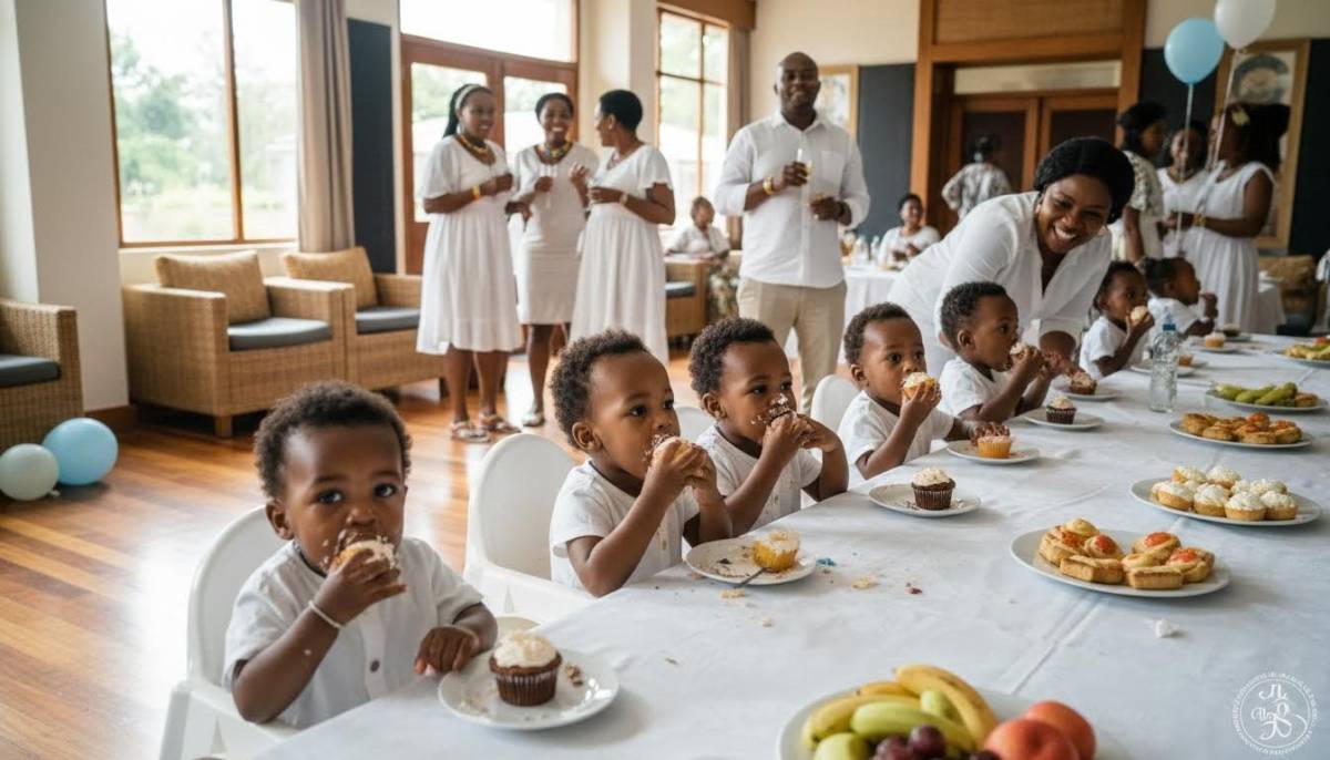 Children eating cupcakes at a christening lunch