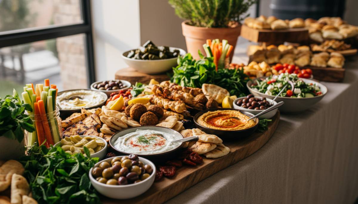 Mezze platters on a corporate buffet