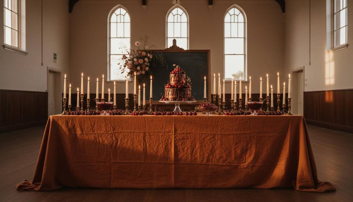 Divorce party cake table with candles