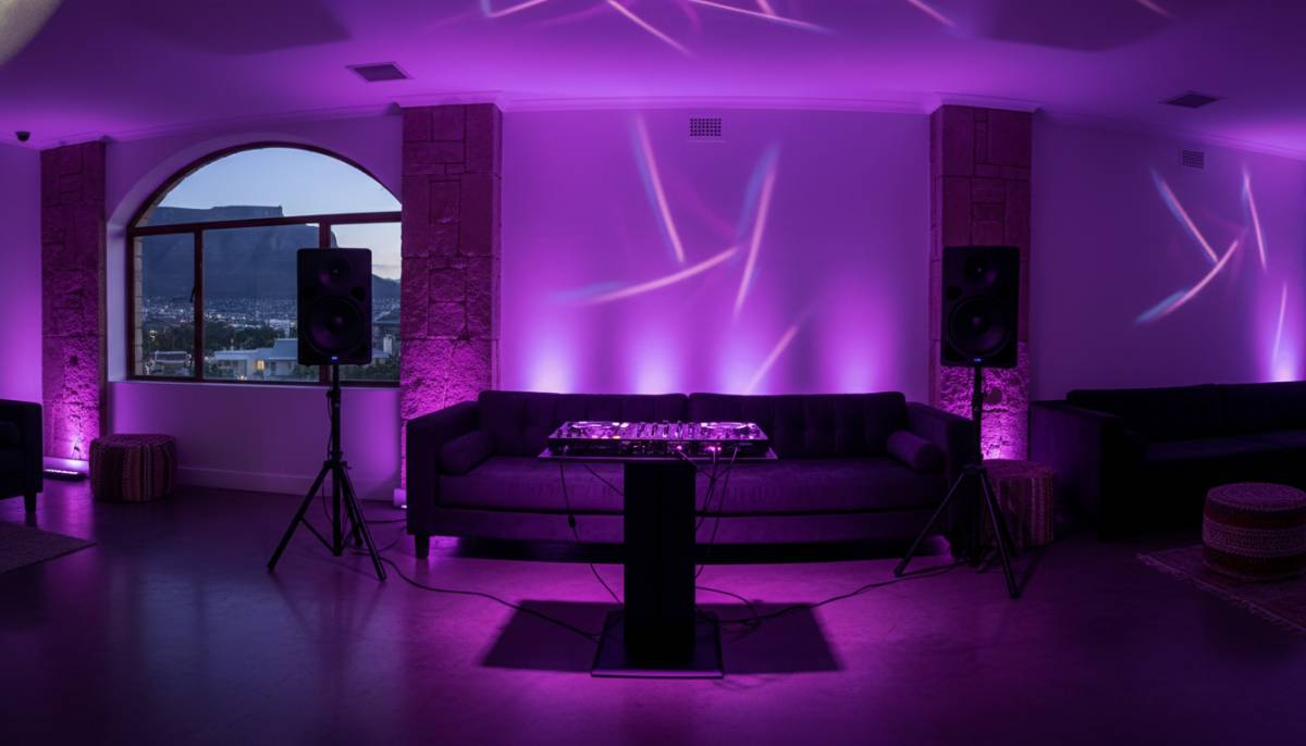 DJ sound setup in an empty lounge