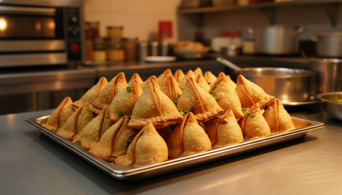 Mini samoosas in a serving tray