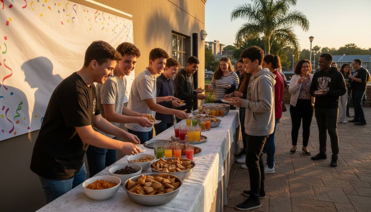 Teenagers serving snacks at results party