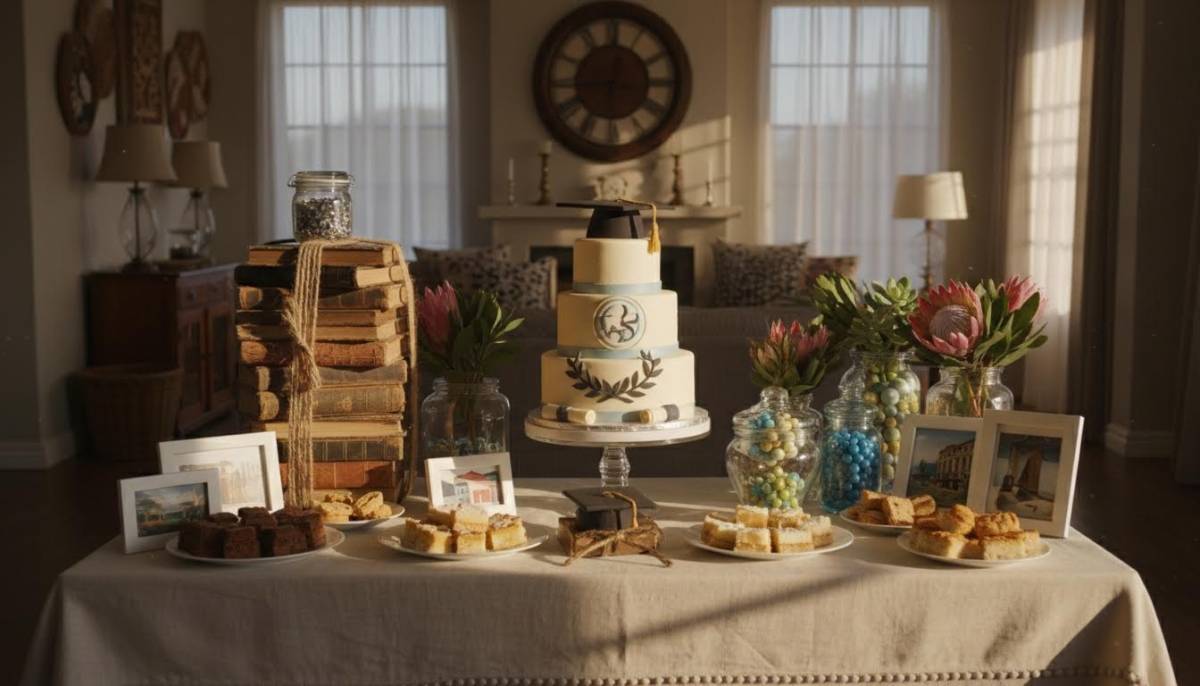 Cake table with books and jars