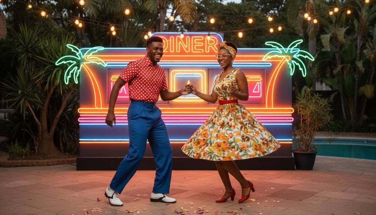 Guests dancing at a retro diner party