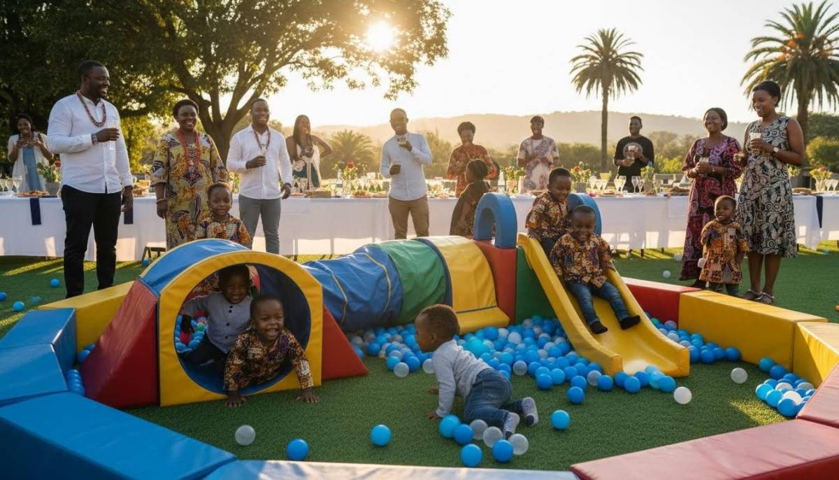 Toddlers in a soft play area at a family reunion