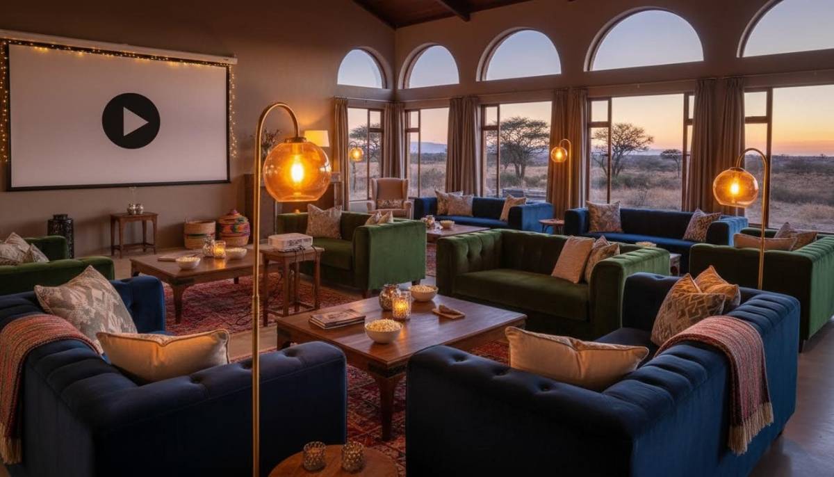 Comfortable indoor lounge seating for a film night
