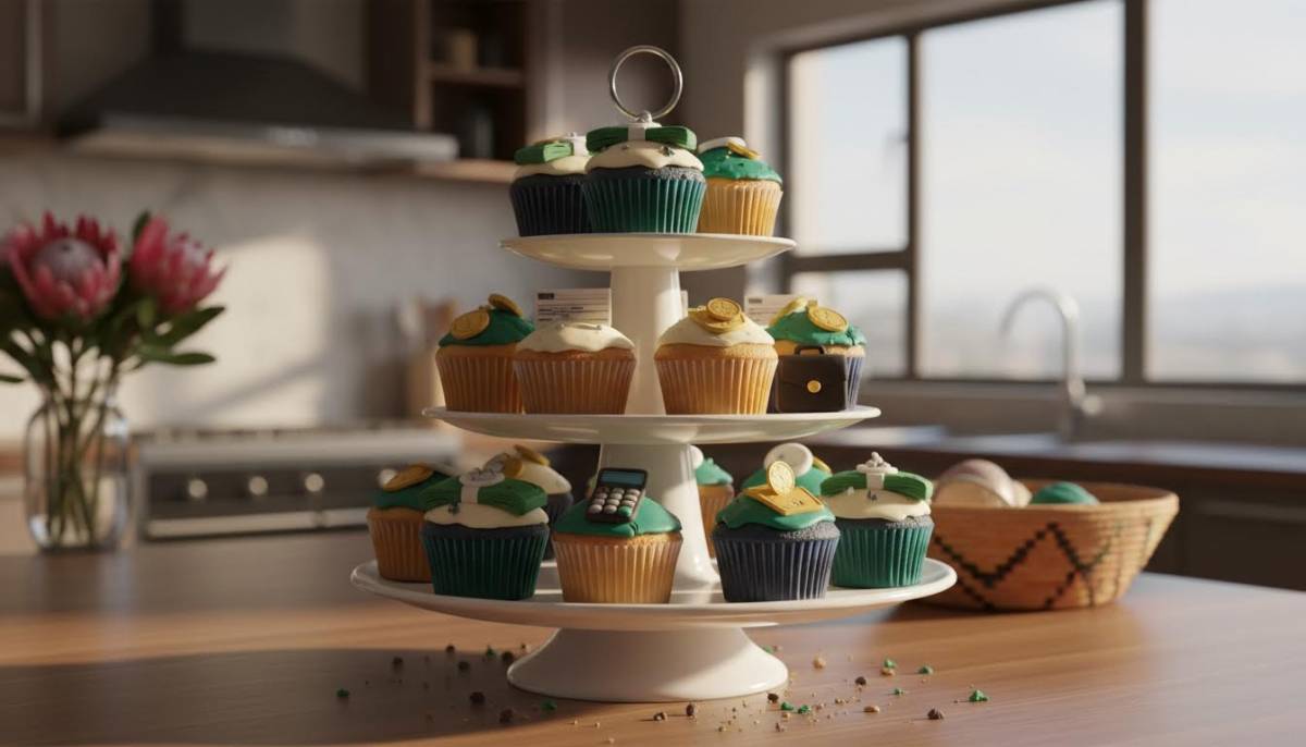 First salary themed cupcakes on a stand