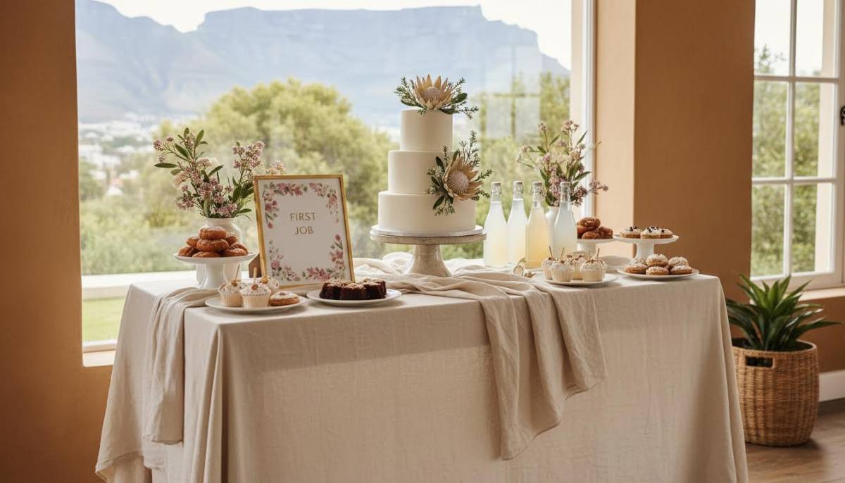 Styled cake table for a first job celebration
