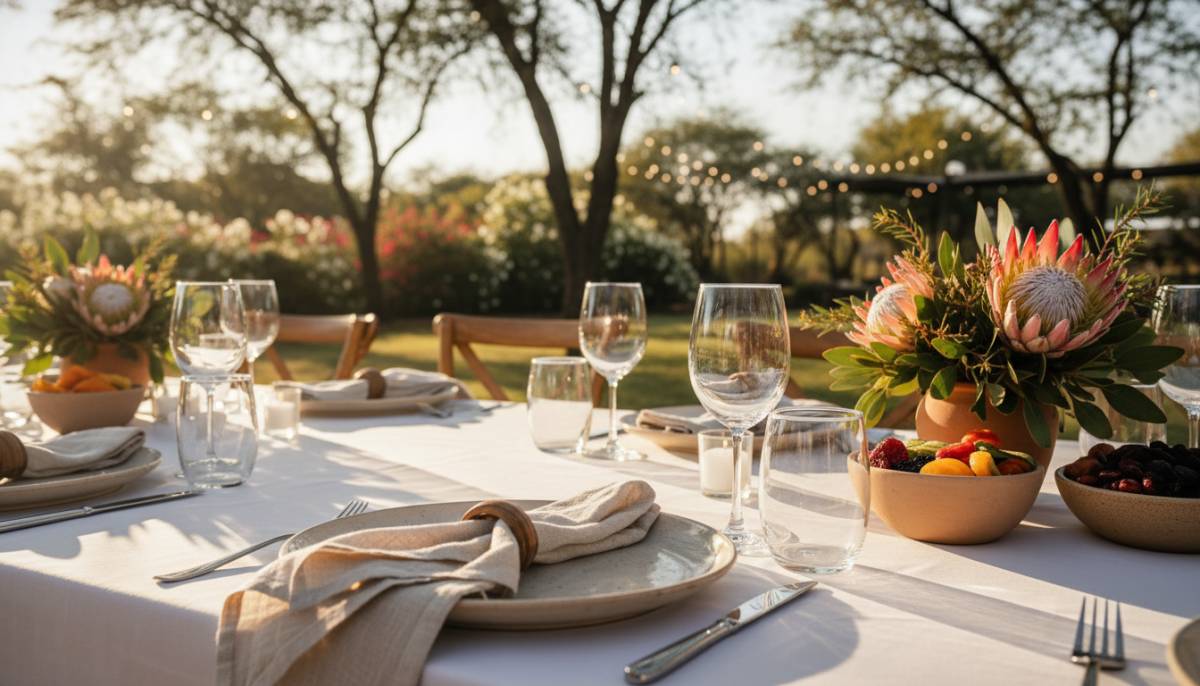 Linen napkins and glassware on a table