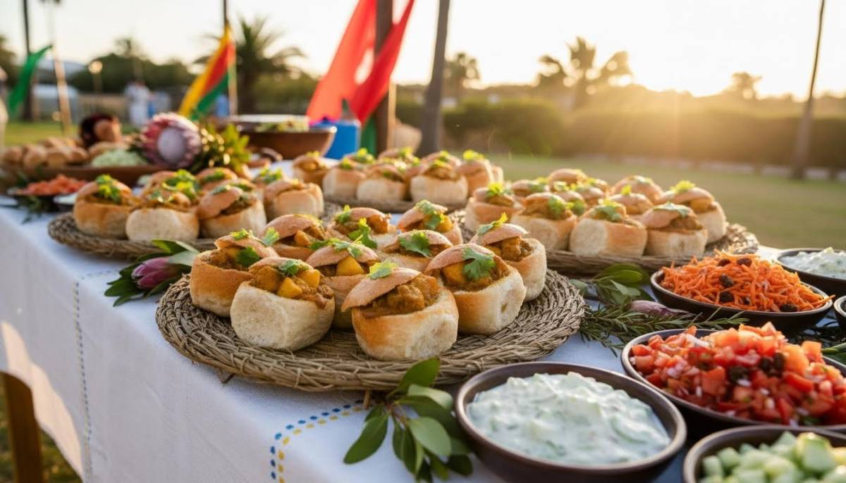 Mini bunny chow cups on a party table