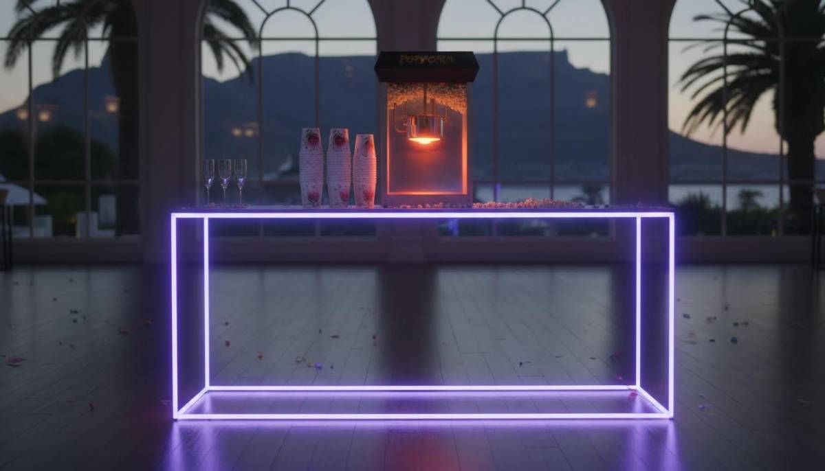 Popcorn machine on a neon party table