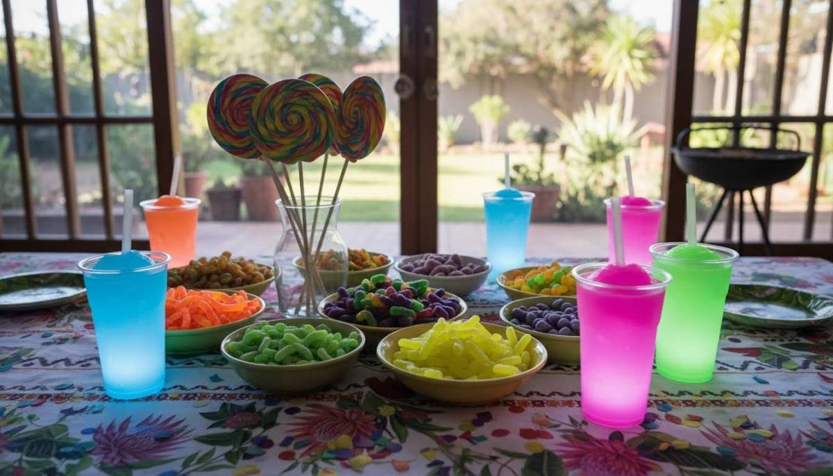 Slush cups and sweets under UV light