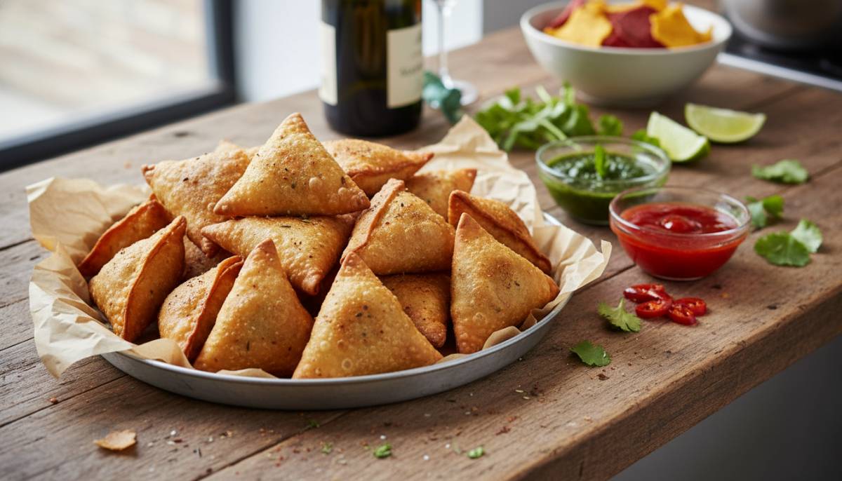 Samoosas on a kitchen counter