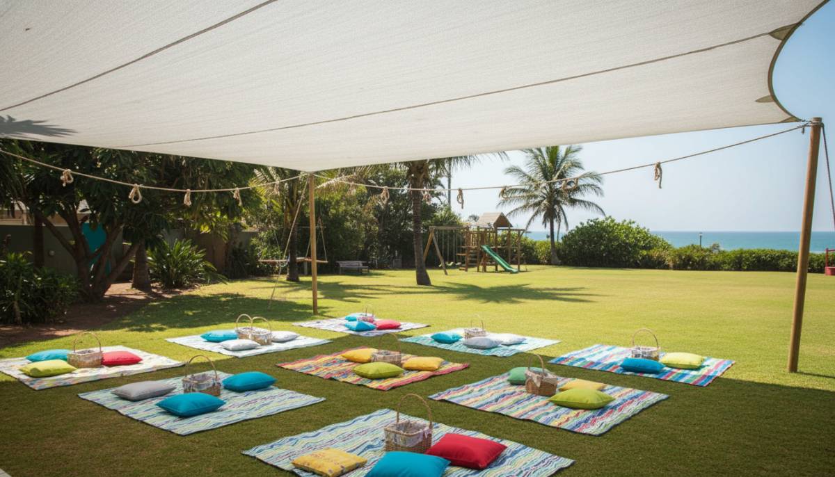 Shaded outdoor preschool party area