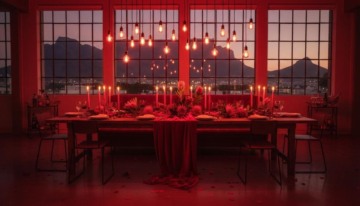 Moody Valentine's dinner table in a loft