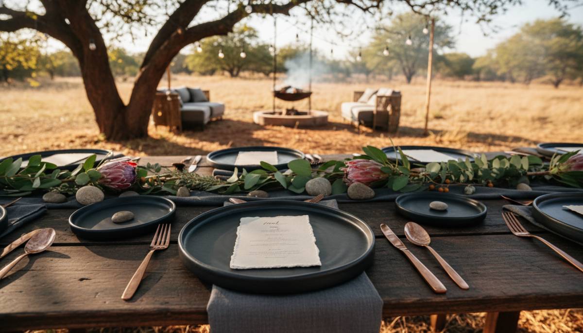 Black plates with menu cards