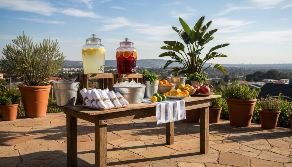 Christmas drinks station with citrus and ice