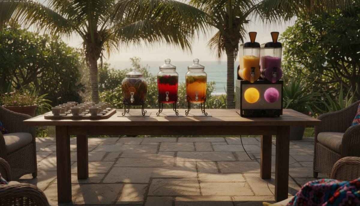 Drinks station with coffee, tea and slushy machine