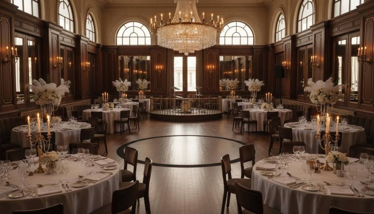 Empty Gatsby dinner room before guests arrive