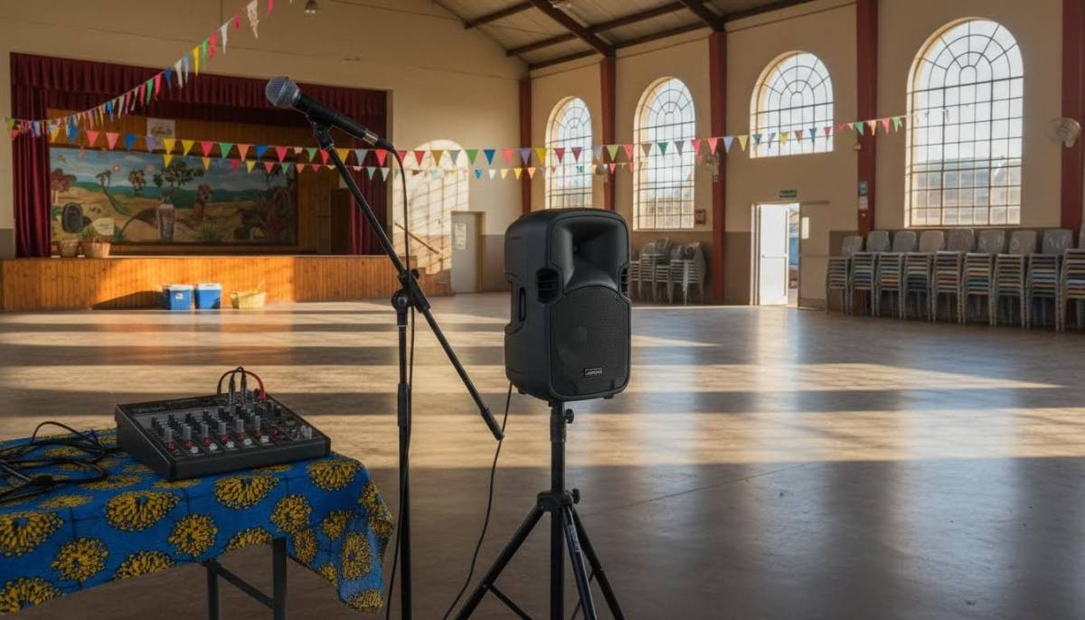 Sound equipment set up in a hall