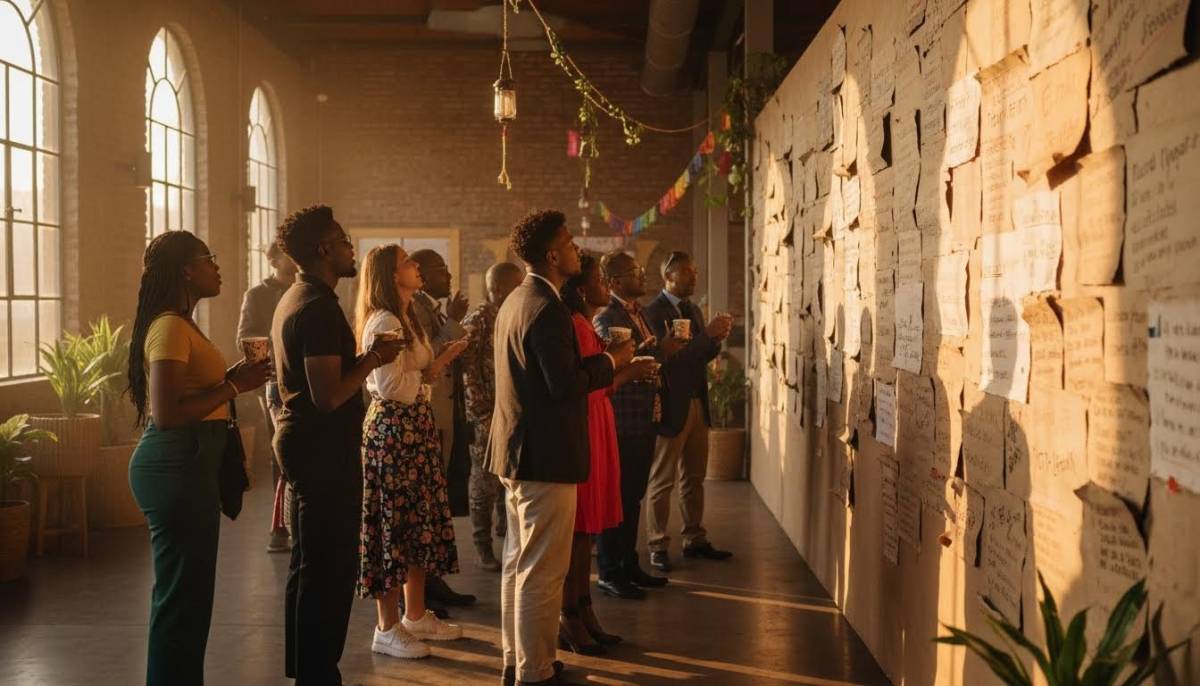 Guests reading a pledge wall