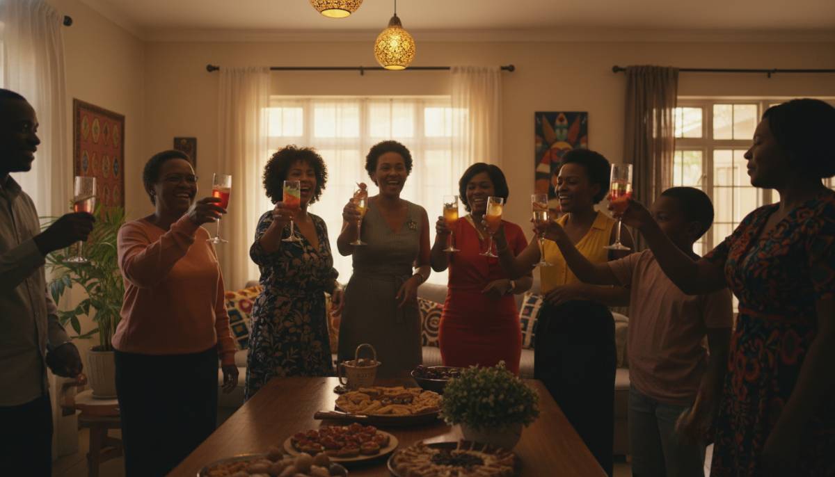 Family guests holding mocktails and sparkling drinks