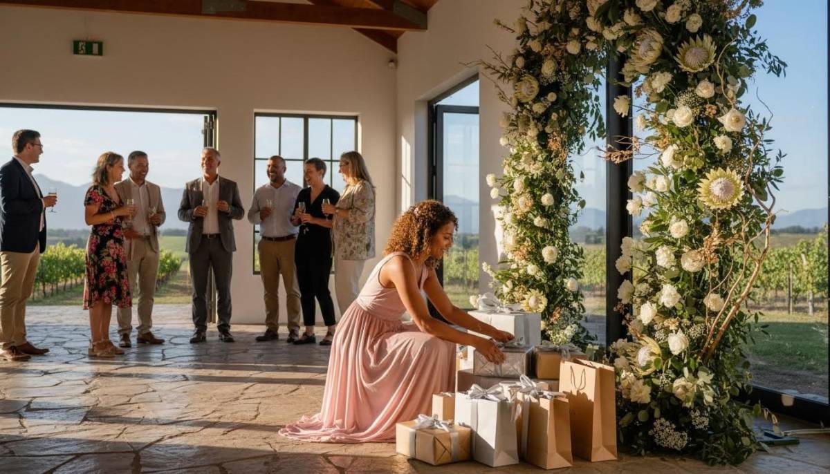 Bridesmaid arranging kitchen tea gifts
