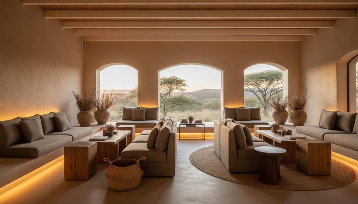 Styled lounge seating in an estate clubhouse