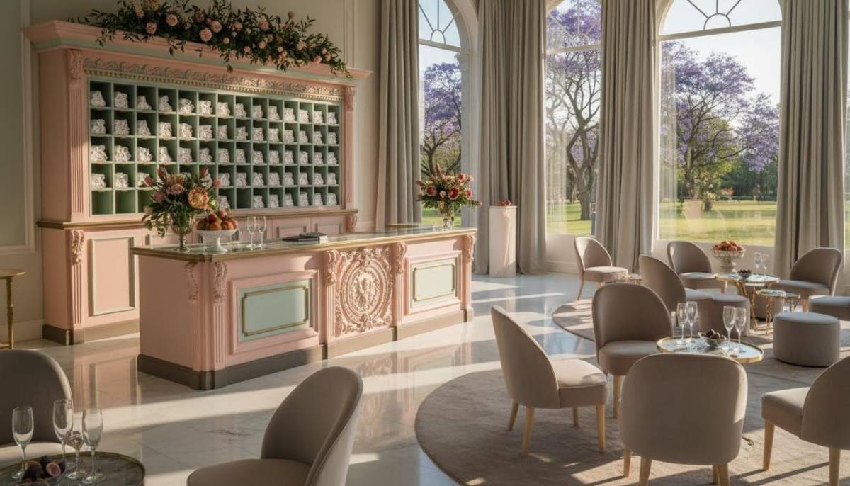 Pastel concierge desk setup at a Pretoria party venue