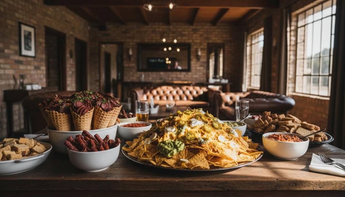 Cantina snack table with nachos and biltong cones in a Pretoria clubhouse