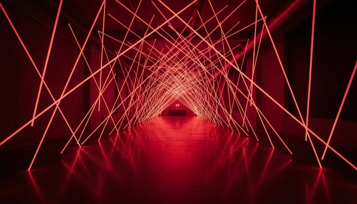 Laser rope hallway made with red cord in a Durban venue.