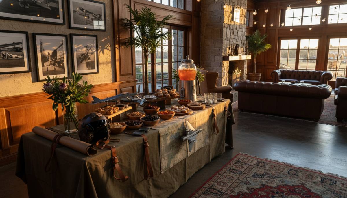 Aviator snack station in a Johannesburg clubhouse with warm evening lighting.