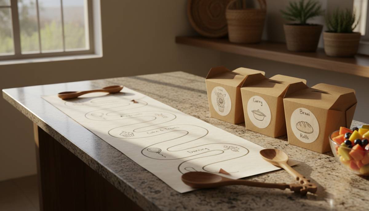 Party food timeline on a kitchen counter