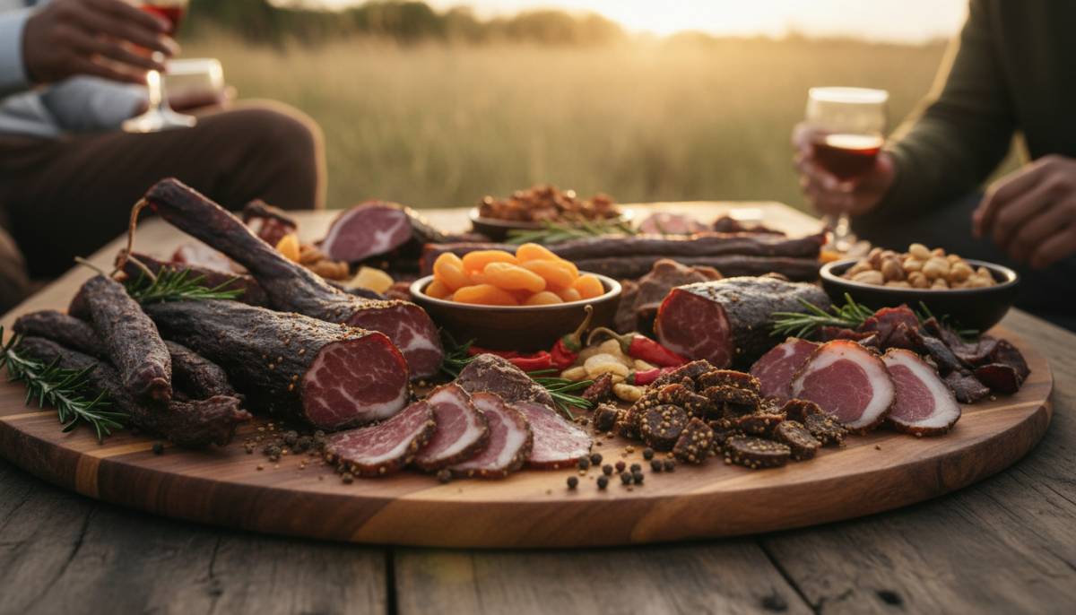 Biltong platter on a board