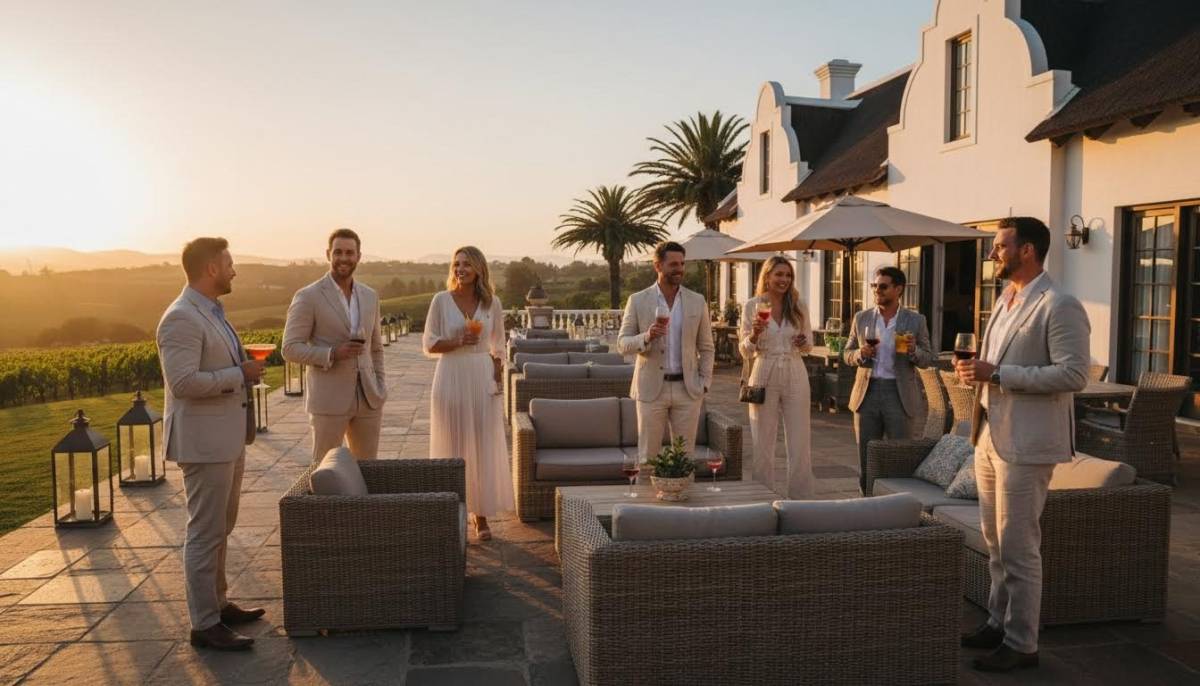 Guests with drinks at an estate clubhouse