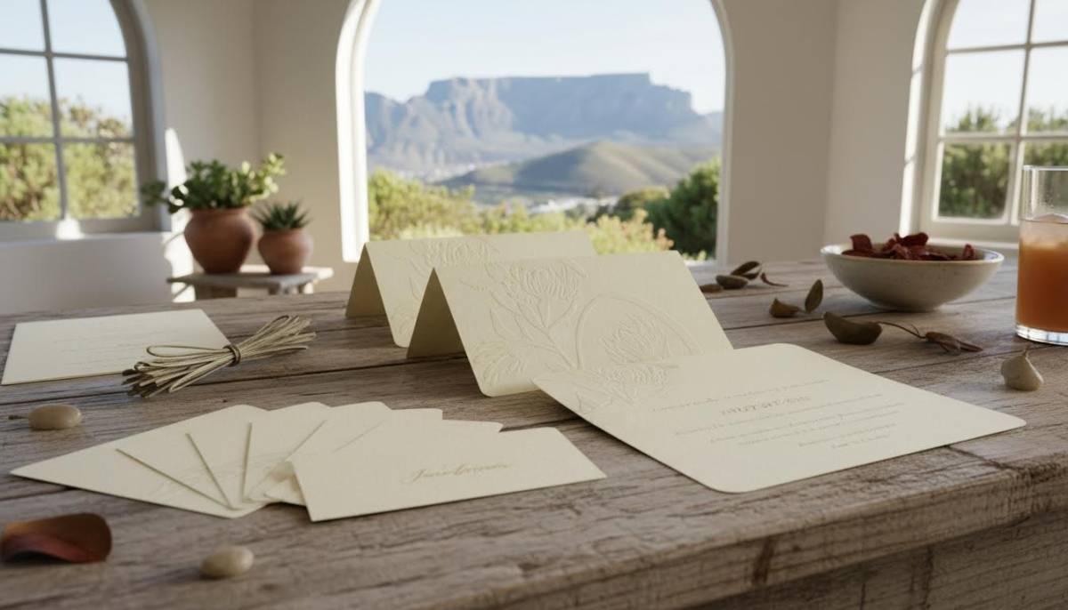 Printed naming ceremony cards on a table