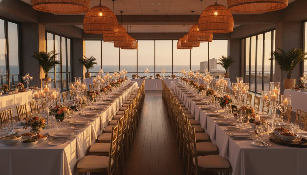 Elegant office dinner venue before guests arrive