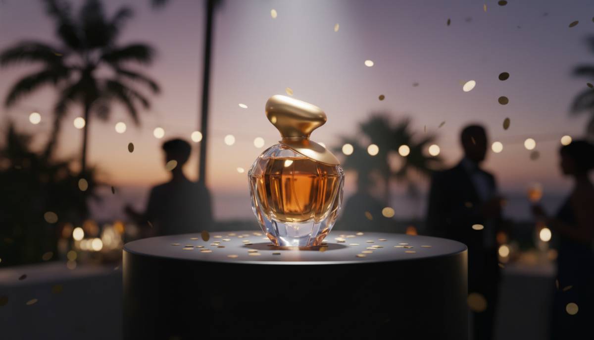 Spotlit product on plinth