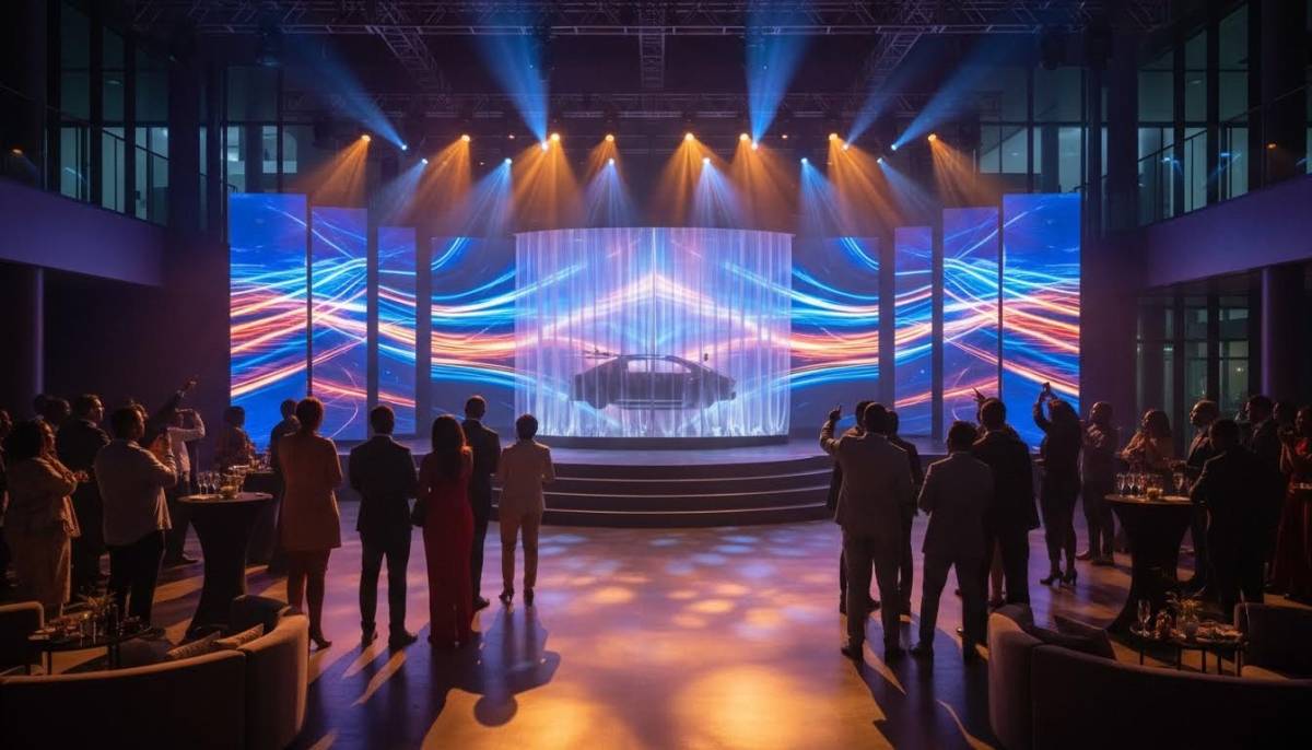 Guests watching product reveal on launch stage