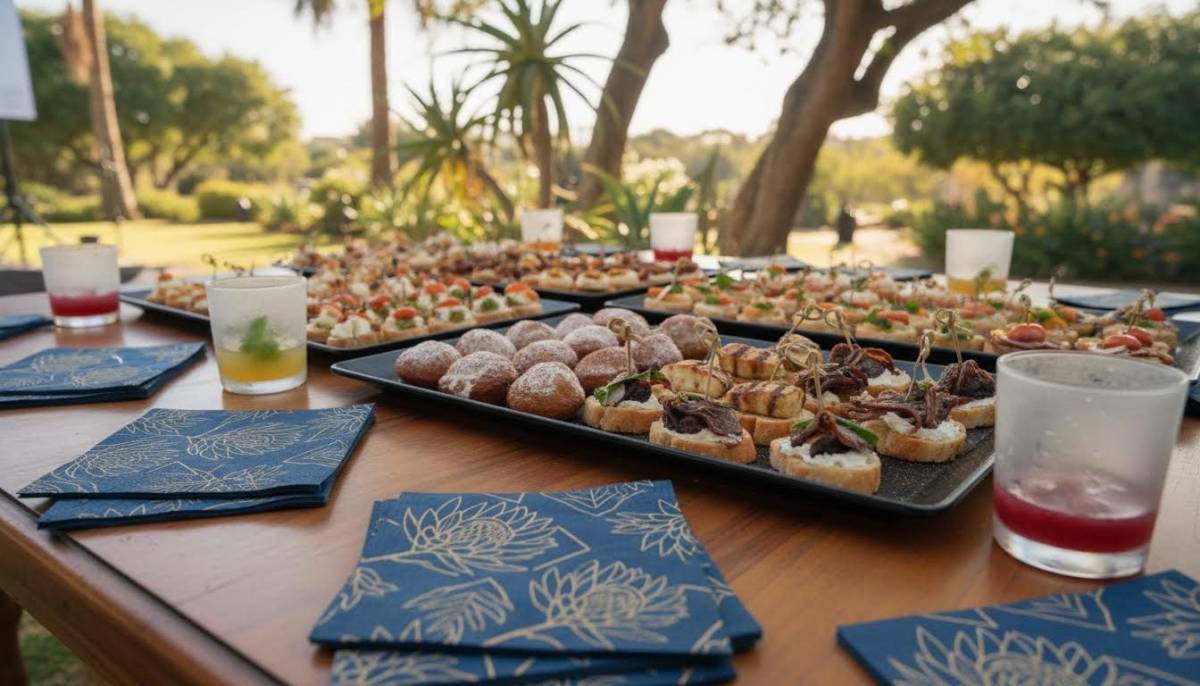 Canape trays with branded napkins
