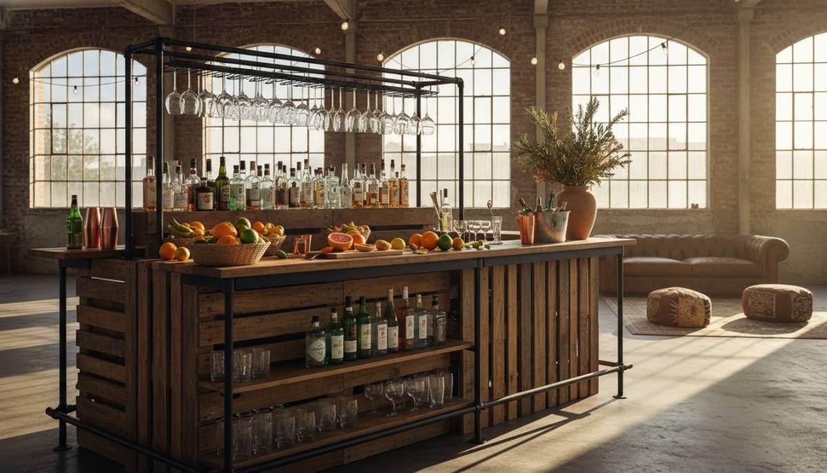 Mobile bar setup with cocktail garnishes