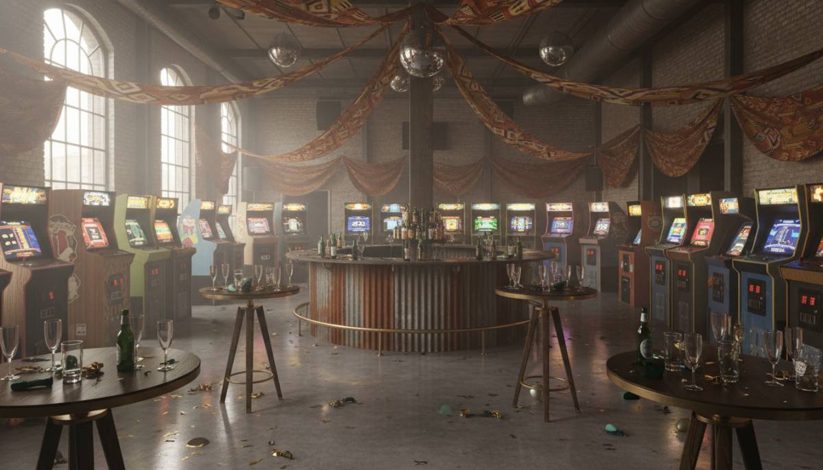 Arcade machines at an indoor party