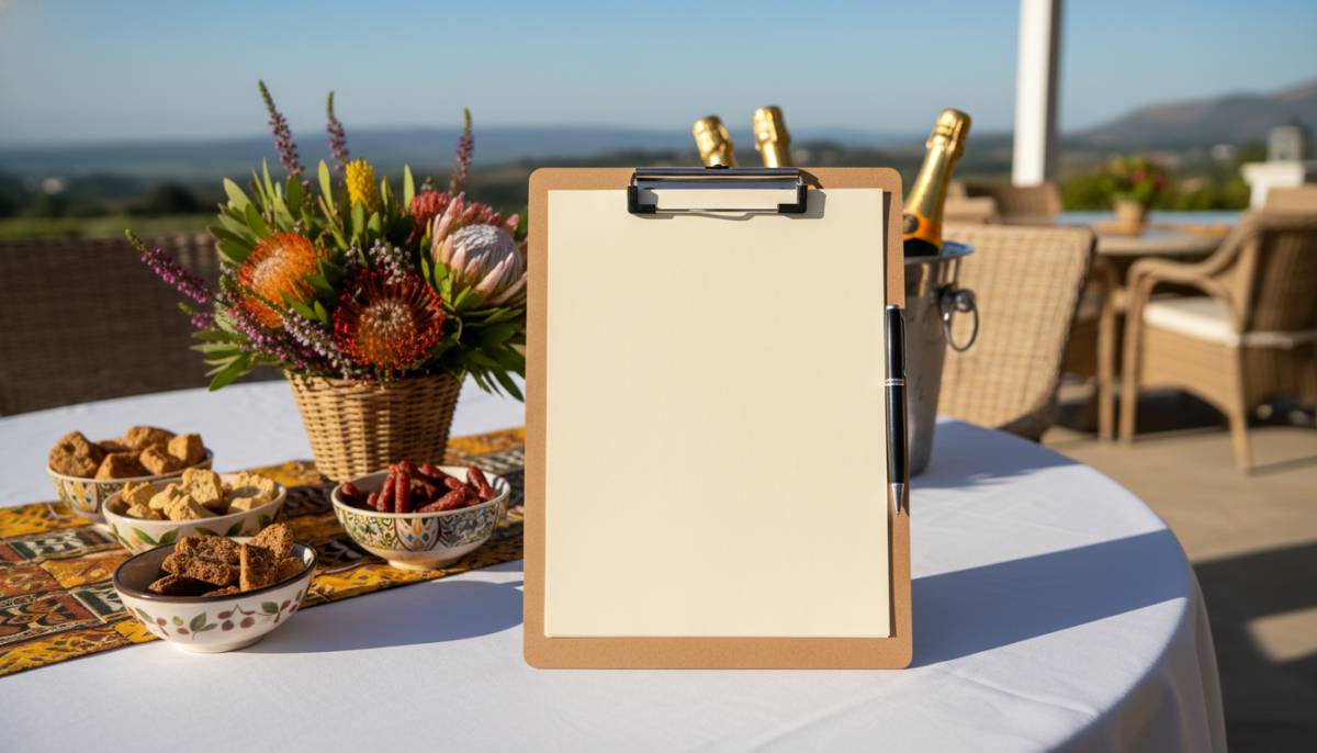 Event coordinator clipboard on table