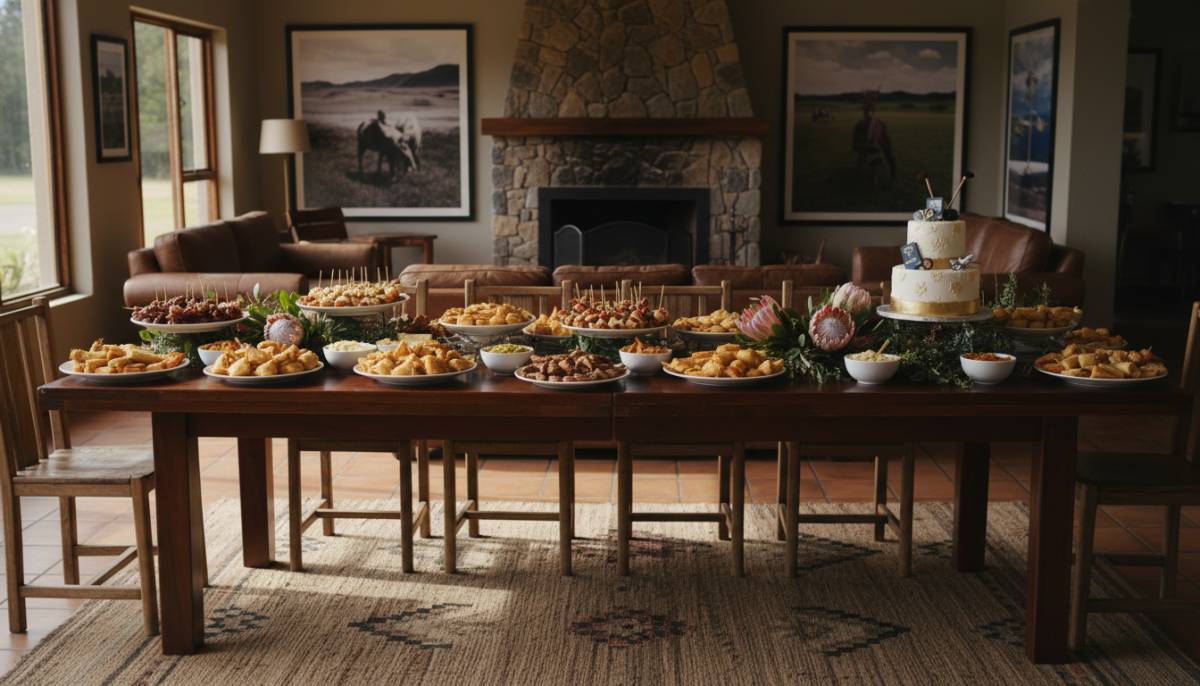 Canape table and cake at a retirement party