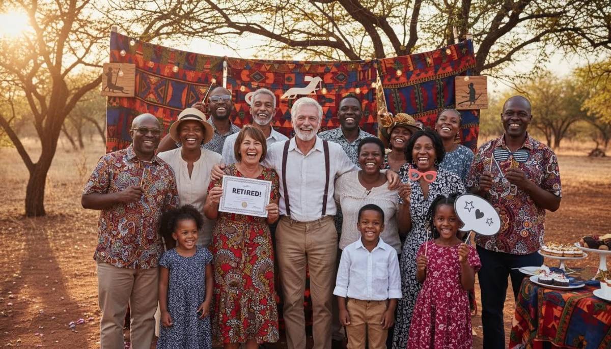 Family and colleagues taking retirement party photos